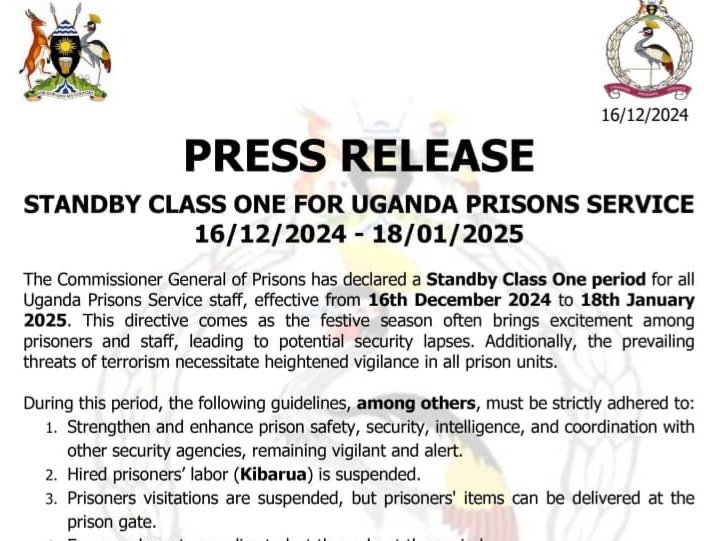 Amakomera gonna mu Uganda gaweze okukyalira abasibe okutuusa nga 18 January,2025