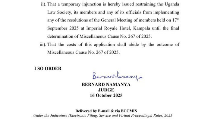 Kooti enkulu eyimirizza Ttabamiruka w’ekibiina ekigatta Bannamateeka ekya Uganda Law Society – abadde wakubeerawo nga 18 October,2025
