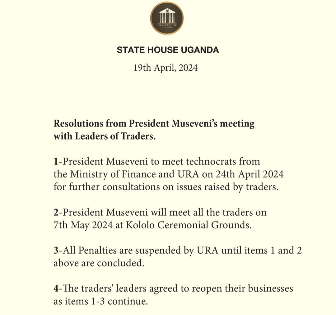 President Museven ayimirizza enkola ya EFRIS okutuusa nga 07 May,2024 – abasuubuzi bayimirizza akediimo