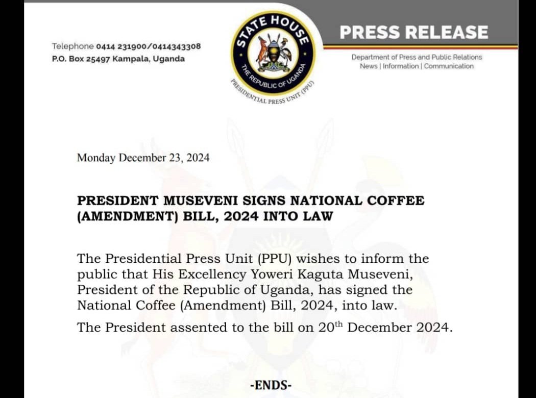 President Museveni atadde omukono ku bbago ly’etteeka ly’emmwanyi erya 2024- eriggyawo UCDA