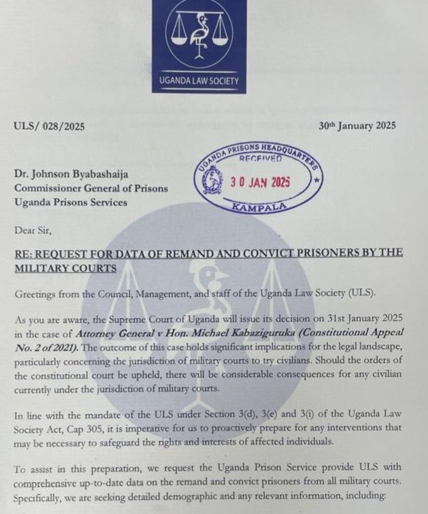 Uganda Law Society ewandiikidde abakulira amakomera ku bikwata ku basibe bonna –  abaasindikibwayo General Court Martial