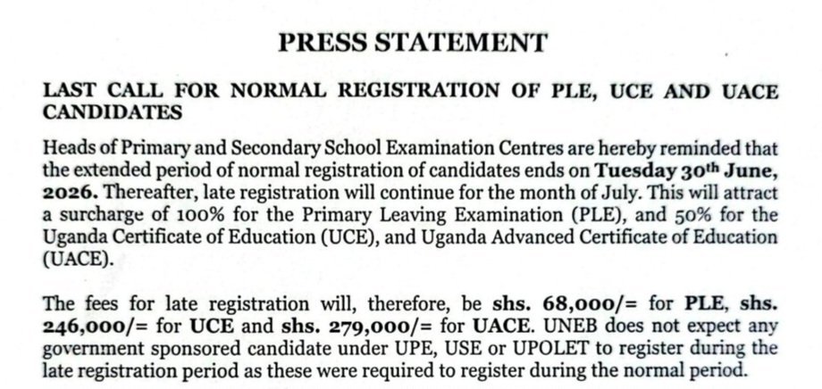 UNEB yakawandiisa abayizi akakadde kamu n’ekitundu abagenda okutuula ebigezo bya 2026 – nsalesale w’okuwandiisa abasigadde wa nga 30 June