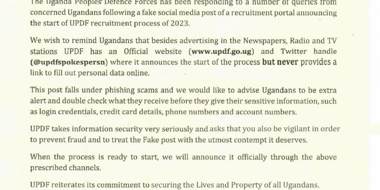 UPDF erabudde abantu –  mwerinde abafere ababasuubiza emirimu mu ggye ly’eggwanga