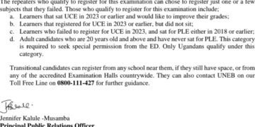 UNEB erinnyisizza ebisale by’abayizi ababadde tebanewandiisa kutuula ebigezo by’akamalirizo ebya 2024