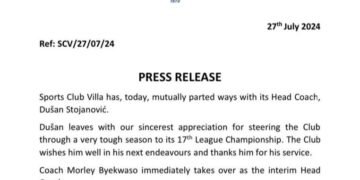 Villa Jogo eronze Morley Byekwaso ng’omutendesi wa club ow’ekiseera