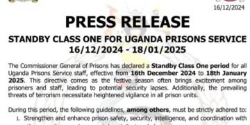 Amakomera gonna mu Uganda gaweze okukyalira abasibe okutuusa nga 18 January,2025