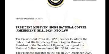 President Museveni atadde omukono ku bbago ly’etteeka ly’emmwanyi erya 2024- eriggyawo UCDA