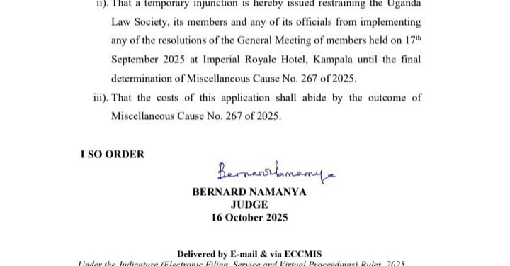 Kooti enkulu eyimirizza Ttabamiruka w’ekibiina ekigatta Bannamateeka ekya Uganda Law Society – abadde wakubeerawo nga 18 October,2025