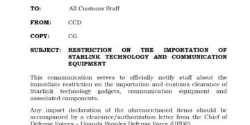 Government etaddewo obukwakkulizo ku bayingiza mu Uganda ebyuma by’empuliziganya ebya kampuni ya StarLink – ababireeta balina okufuna olukusa okuva eri amagye g’eggwanga