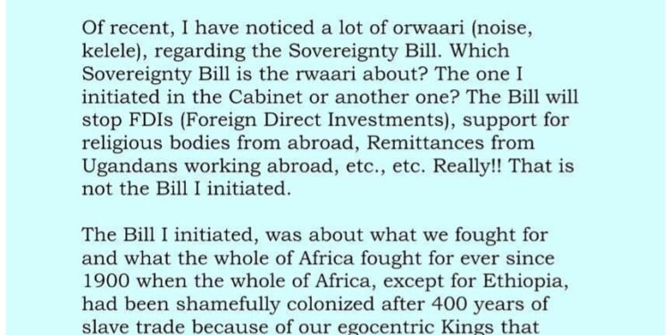 President Museveni awakanyizza obuwaayiro obwassiddwa mu bbago ly’obwetengereze bwa Uganda erya Protection of sovereignty bill 2026 – mwassibwamu ebitayisibwa mu lukiiko lwa ba minister