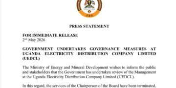 Government ya Uganda eyimirizza abakulira ekitongole ky’amasannyalaze ekya UEDCL –  ekyekenneenya enkola y’emirimu gyakyo