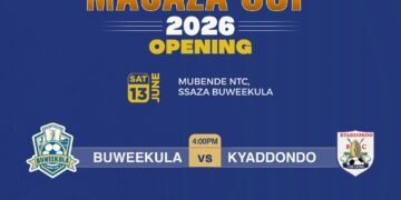 Omupiira oguggulawo empaka z’Amasaza 2026 guli mu kisaawe kya Mubende NTC – wakati wa Buweekula ne Kyadondo