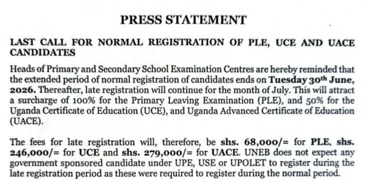 UNEB yakawandiisa abayizi akakadde kamu n’ekitundu abagenda okutuula ebigezo bya 2026 – nsalesale w’okuwandiisa abasigadde wa nga 30 June