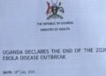 Uganda tekyalimu kirwadde kya Ebola ekyali kyalangirirwa mu May,2026